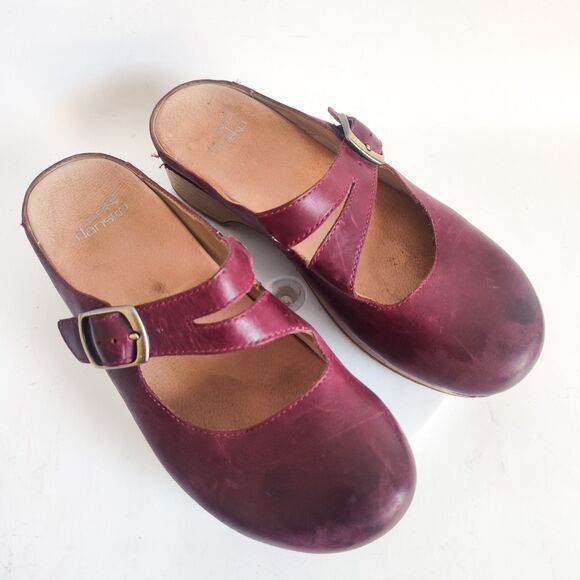 Dansko Mary Janes Clogs Slides Comfort Shoes Size 39 8.5 - 9 Leather Red Britney - Picture 8 of 12